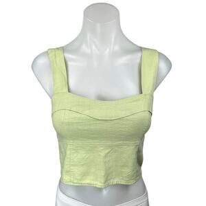 Abercrombie & Fitch Green Linen Sleeveless Smocked Cami Camisole Crop Tank Top S
